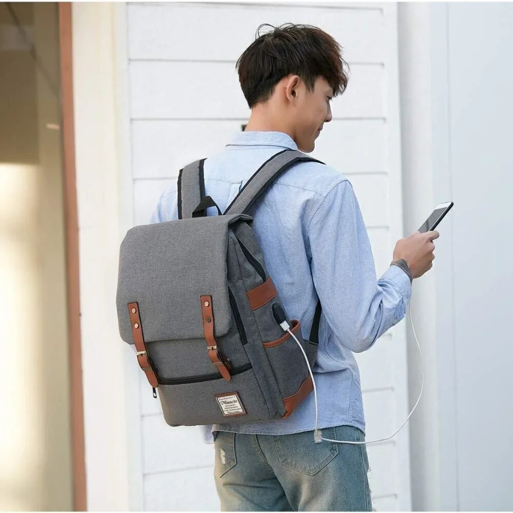 Mancio Slim Vintage grey Laptop Backpack For women, Men of Traveling bag